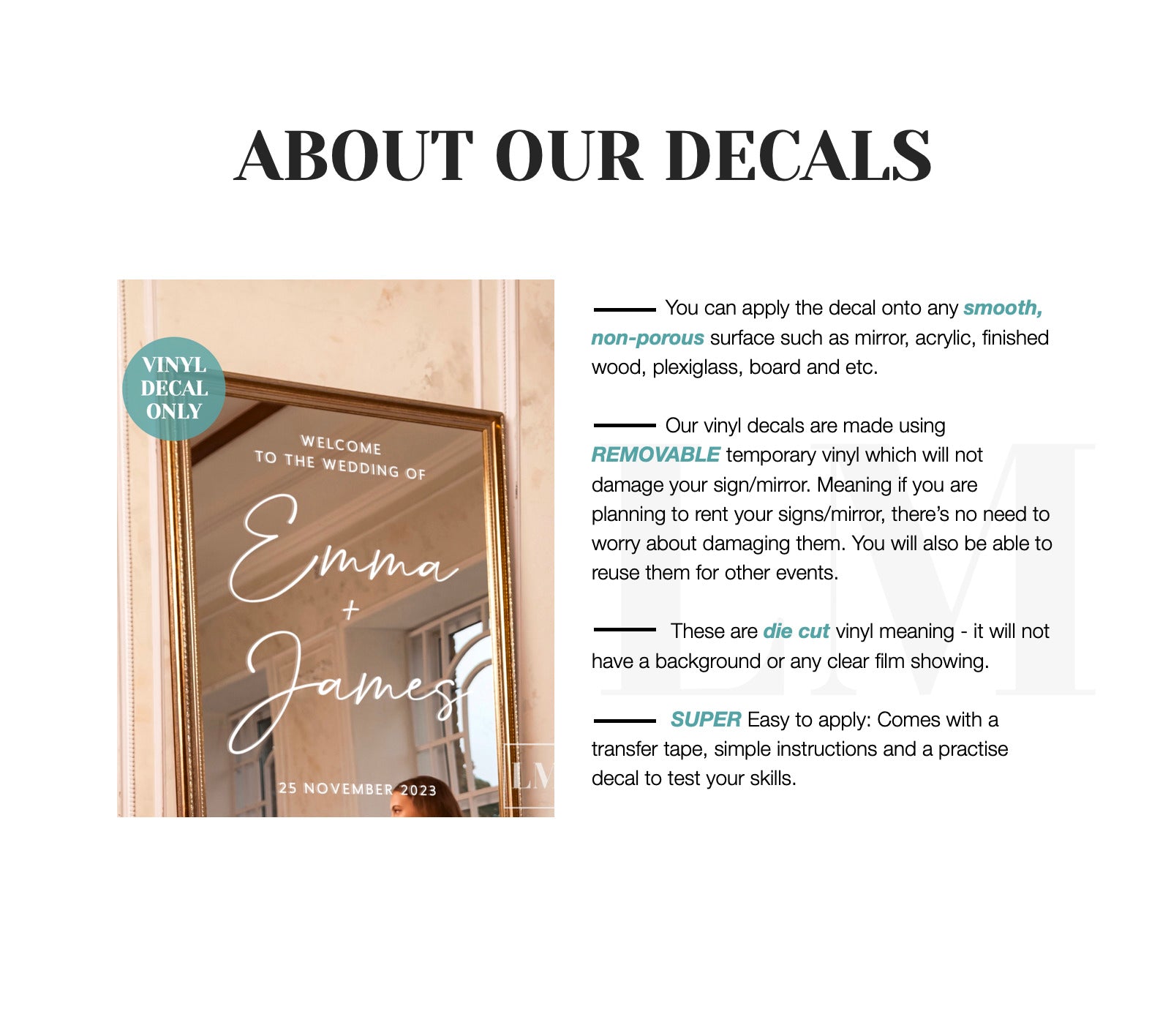 Custom Wedding Sign Decal for Welcome Mirror