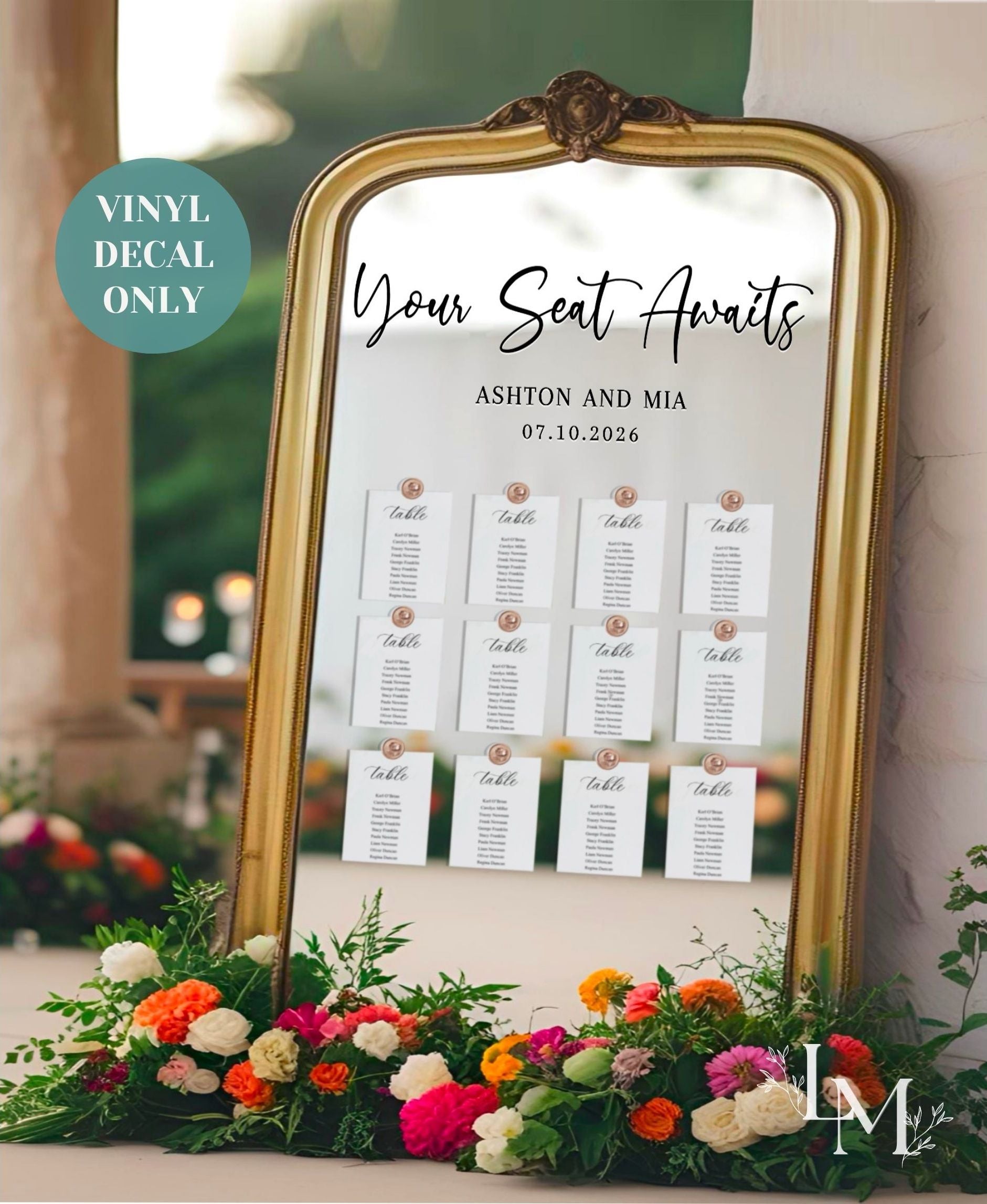 Find Your Seat Vinyl Decal for Seating Chart Mirror