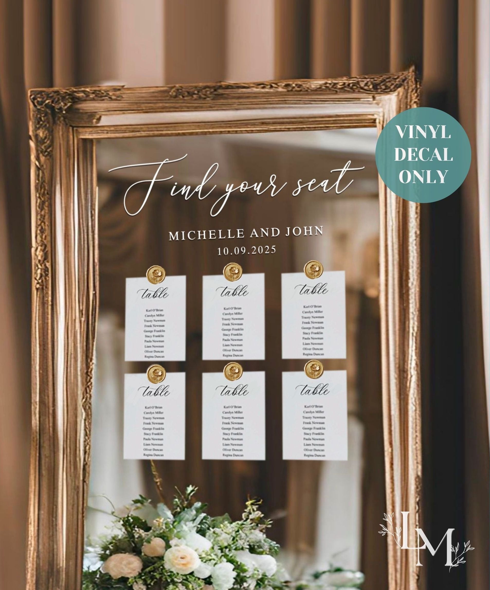 Find Your Seat Vinyl Decal for Seating Chart Mirror