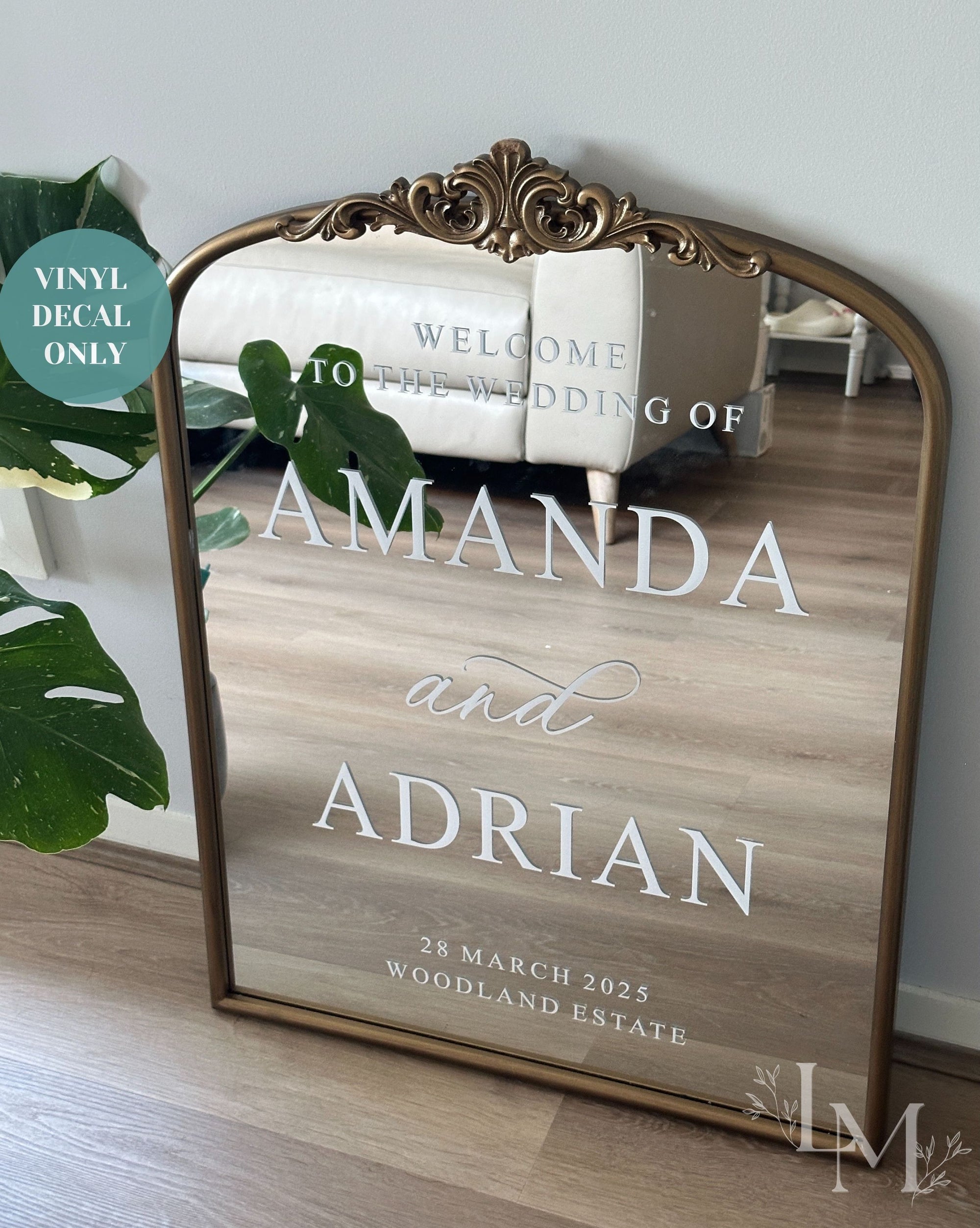 Elegant Wedding Mirror Decal for Welcome Sign