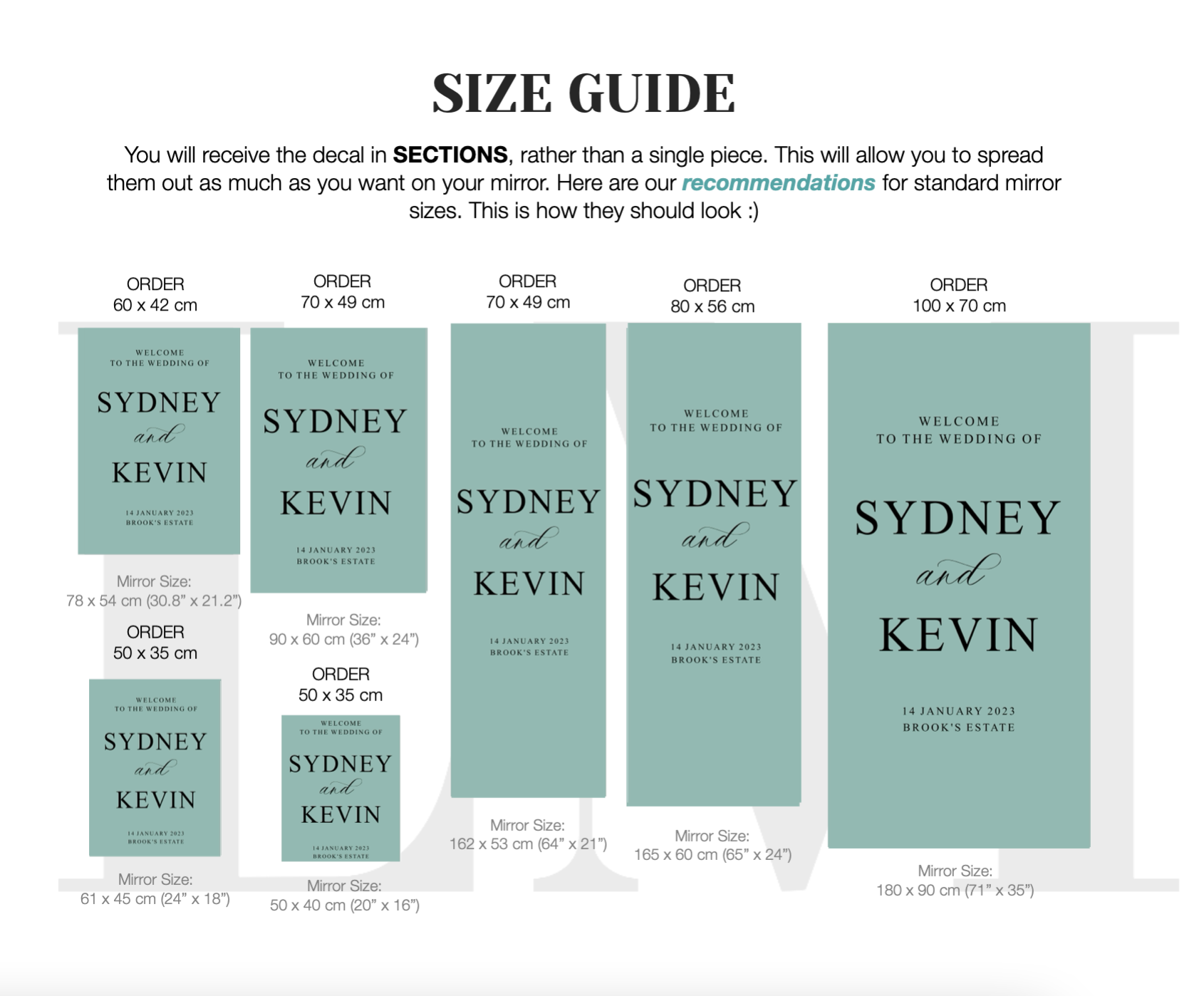 Elegant Wedding Mirror Decal for Welcome Sign