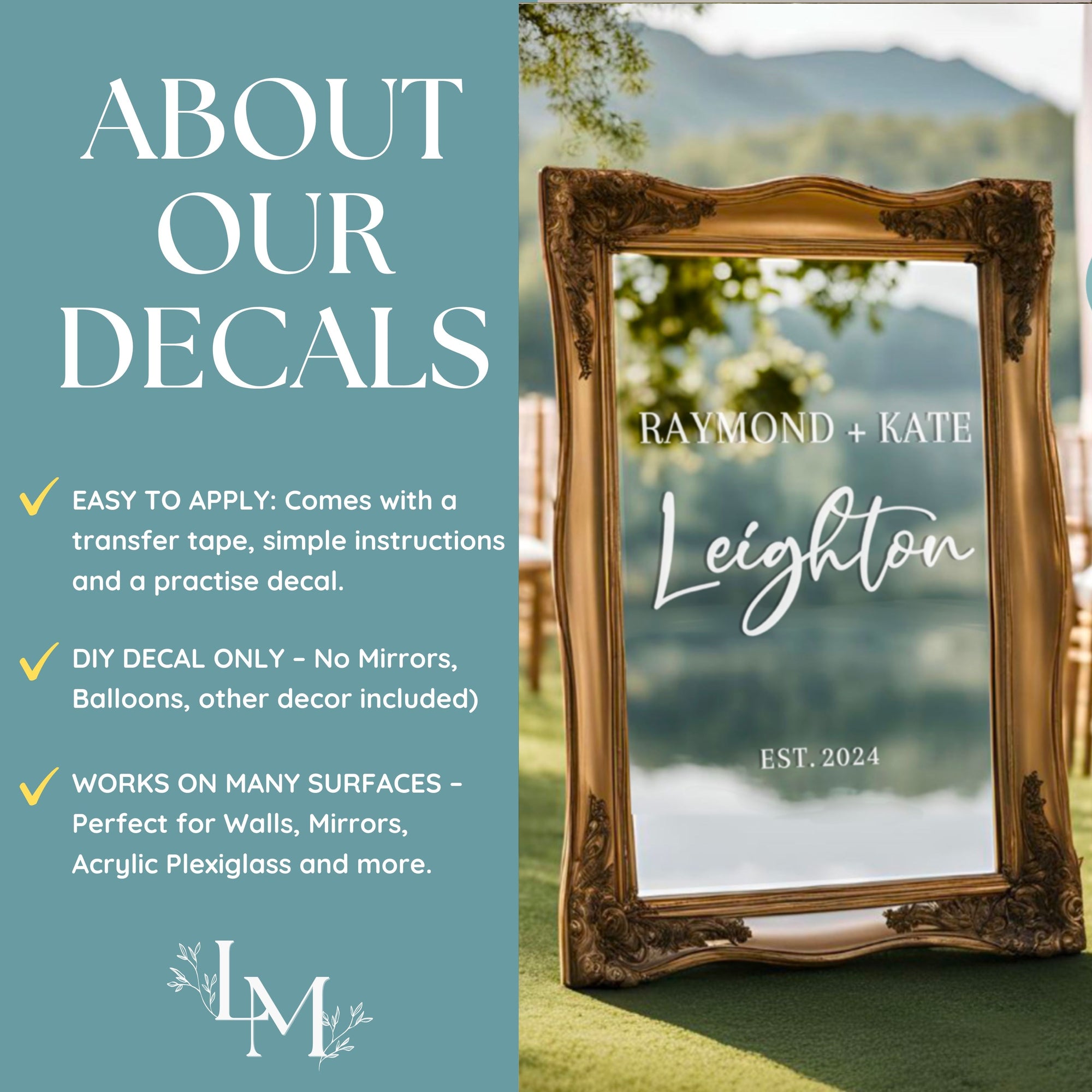 Last Name Mirror Decal for Reception Welcome Sign