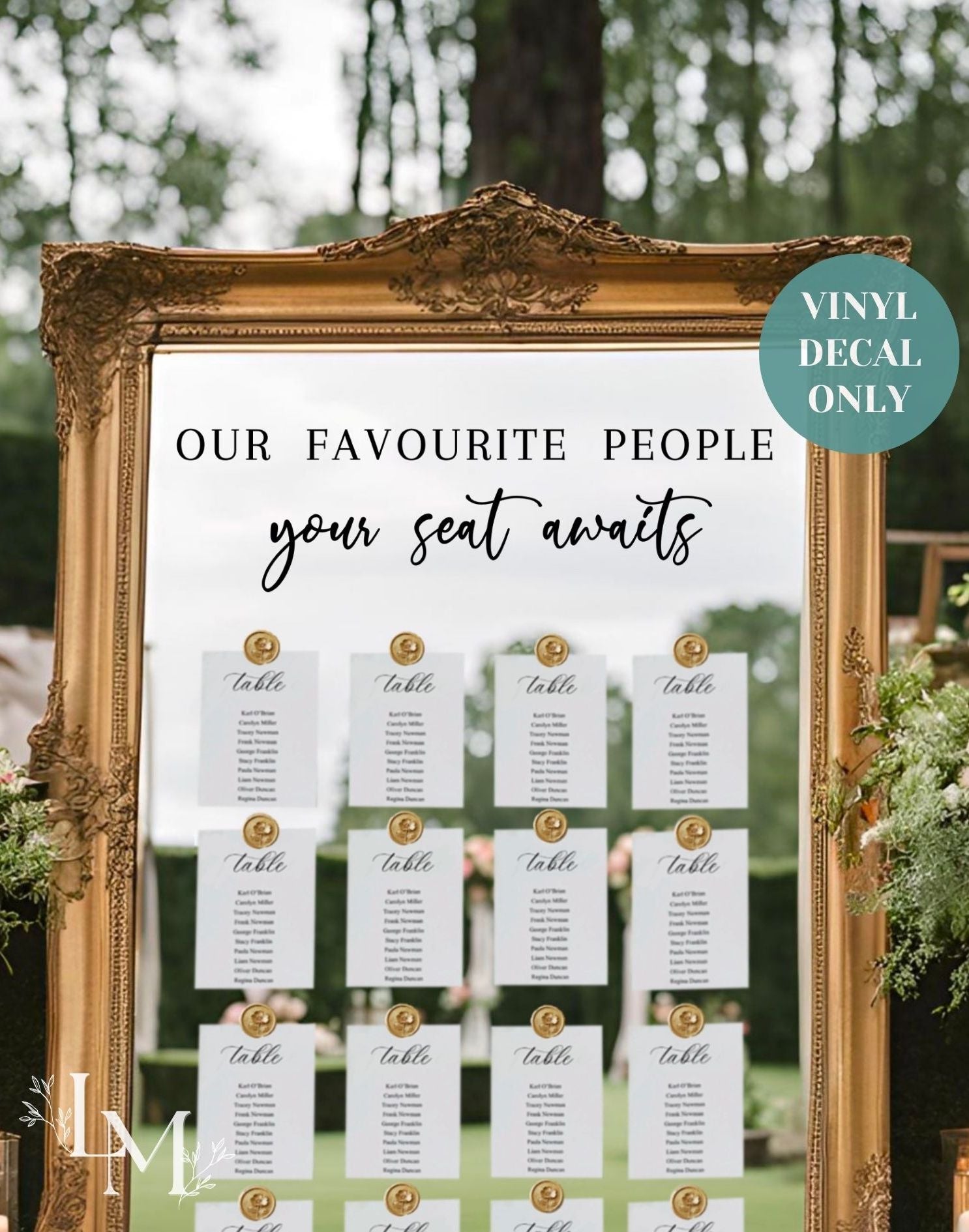 Elegant Seating Chart Vinyl Lettering - Our Favourite People Mirror