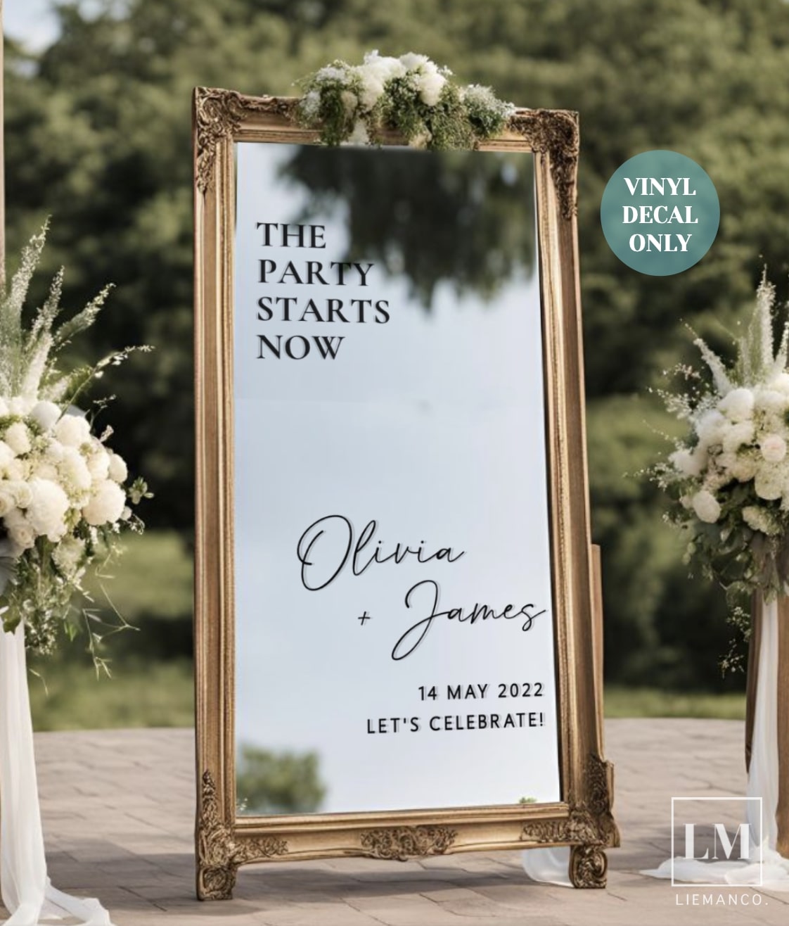 Party Starts Now Decal for Wedding Welcome Mirror