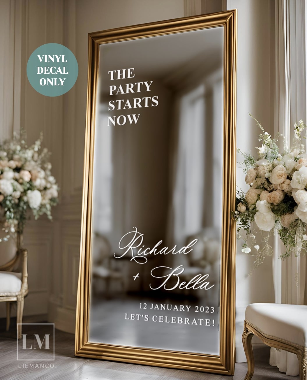 Party Starts Now Decal for Wedding Welcome Mirror