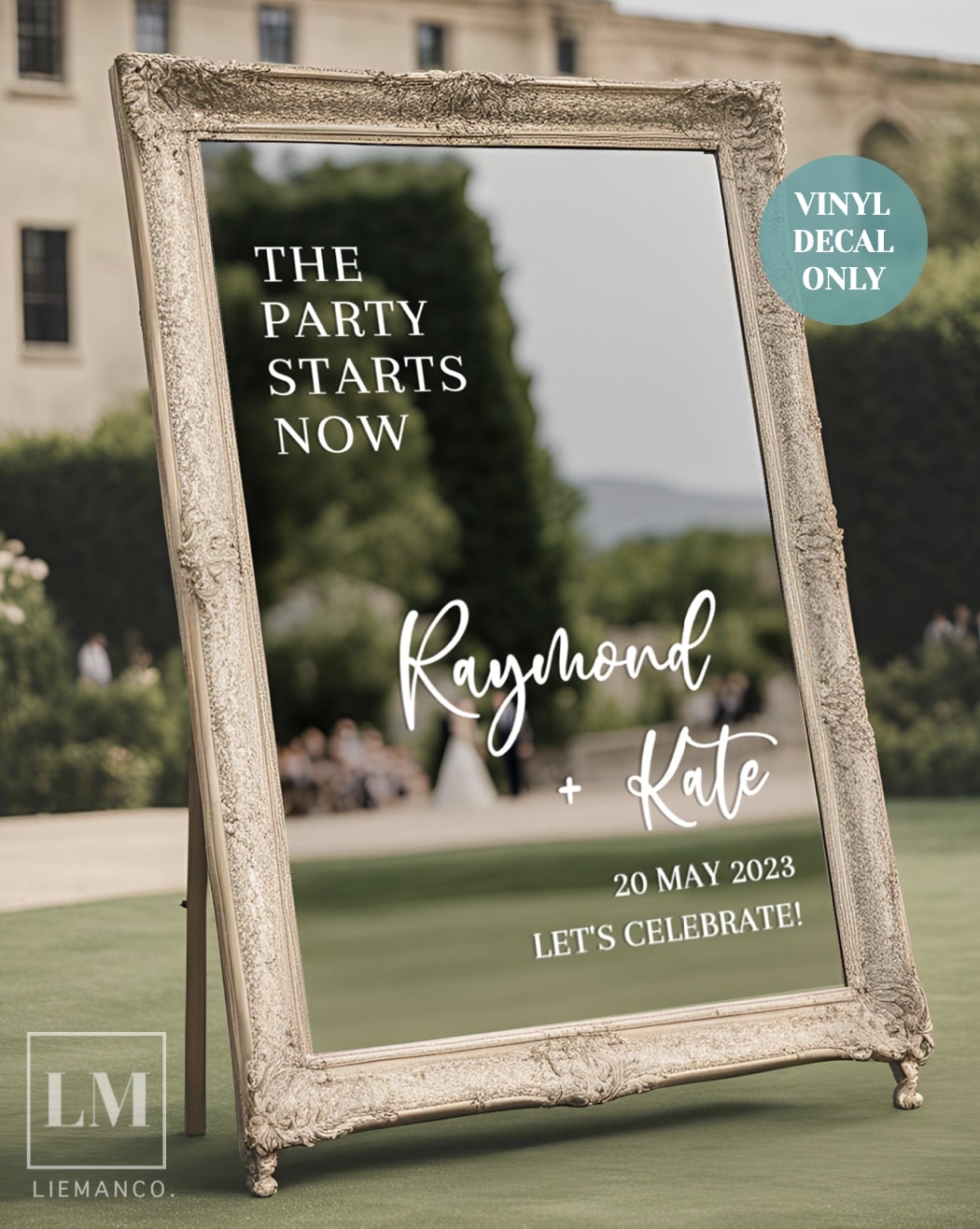 Party Starts Now Decal for Wedding Welcome Mirror