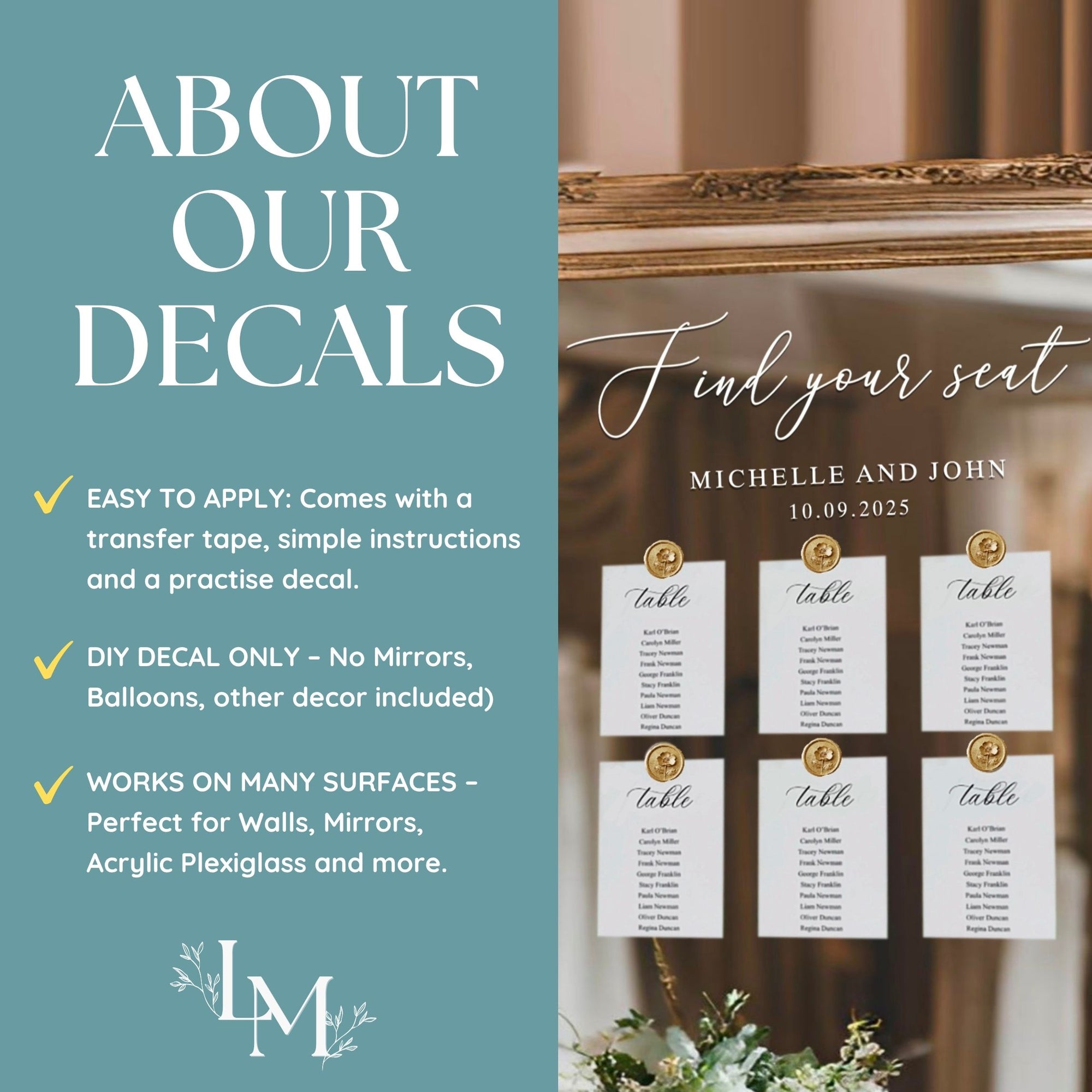 Find Your Seat Vinyl Decal for Seating Chart Mirror