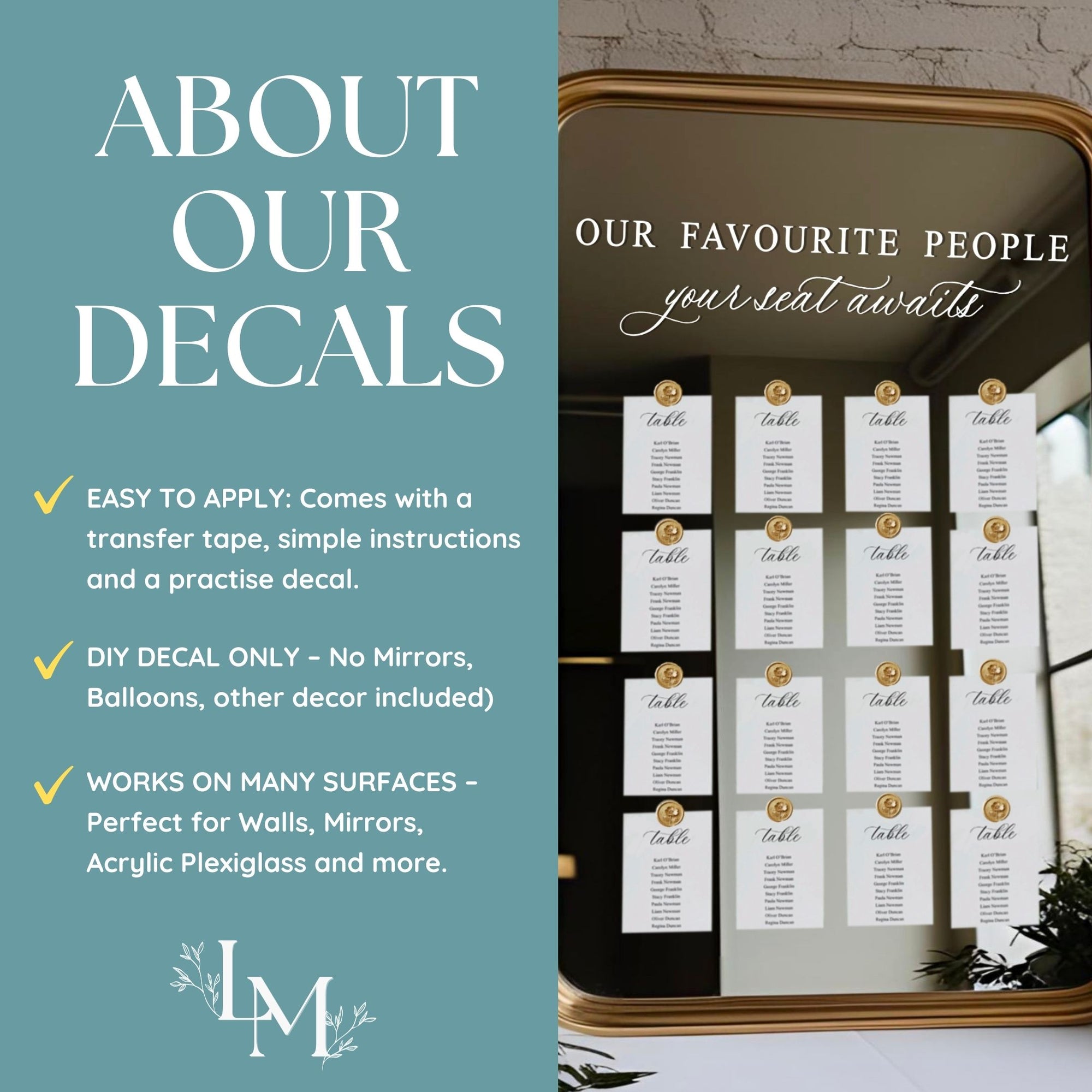Elegant Seating Chart Vinyl Lettering - Our Favourite People Mirror