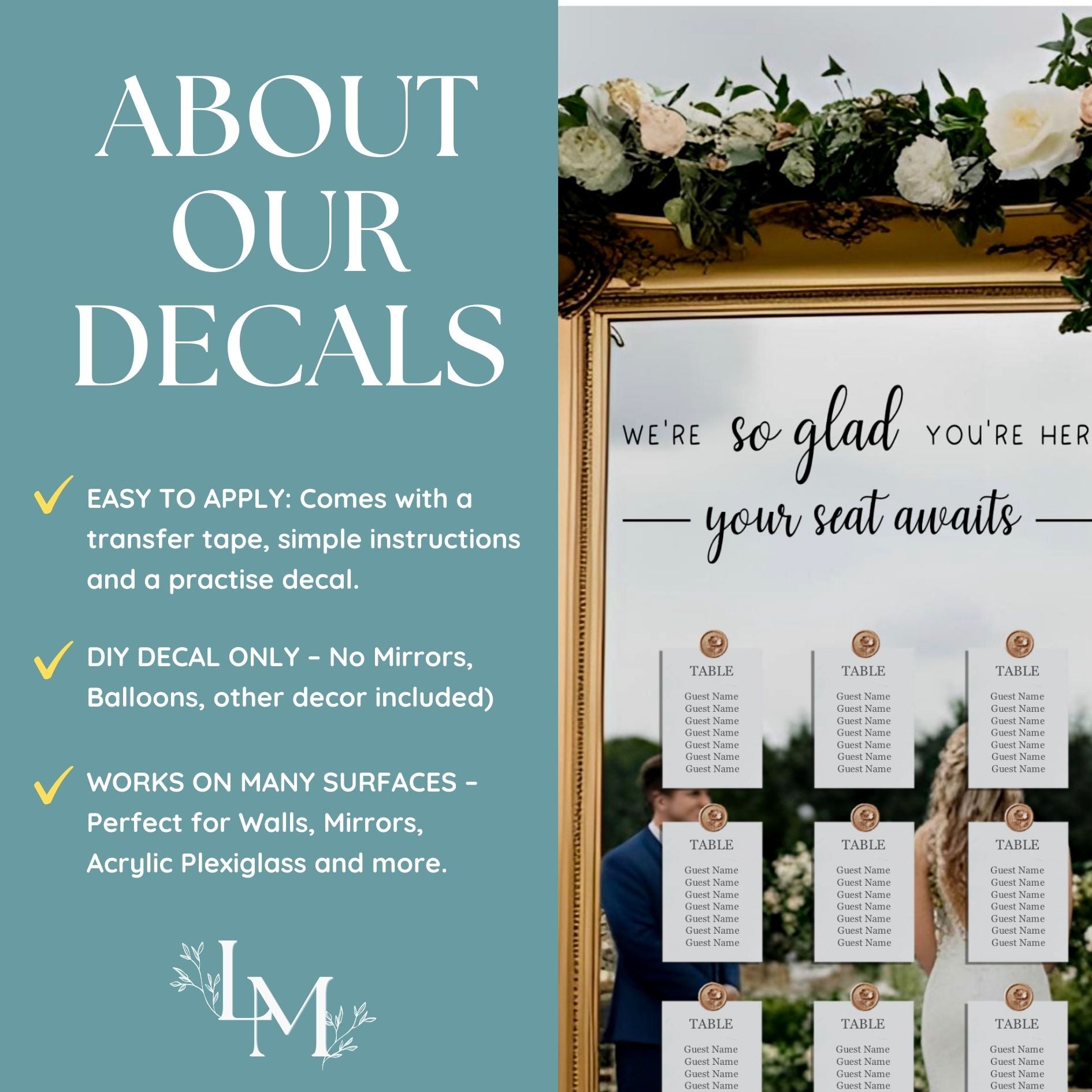 Elegant Seating Chart Header Decal - Your Seat Awaits Sign