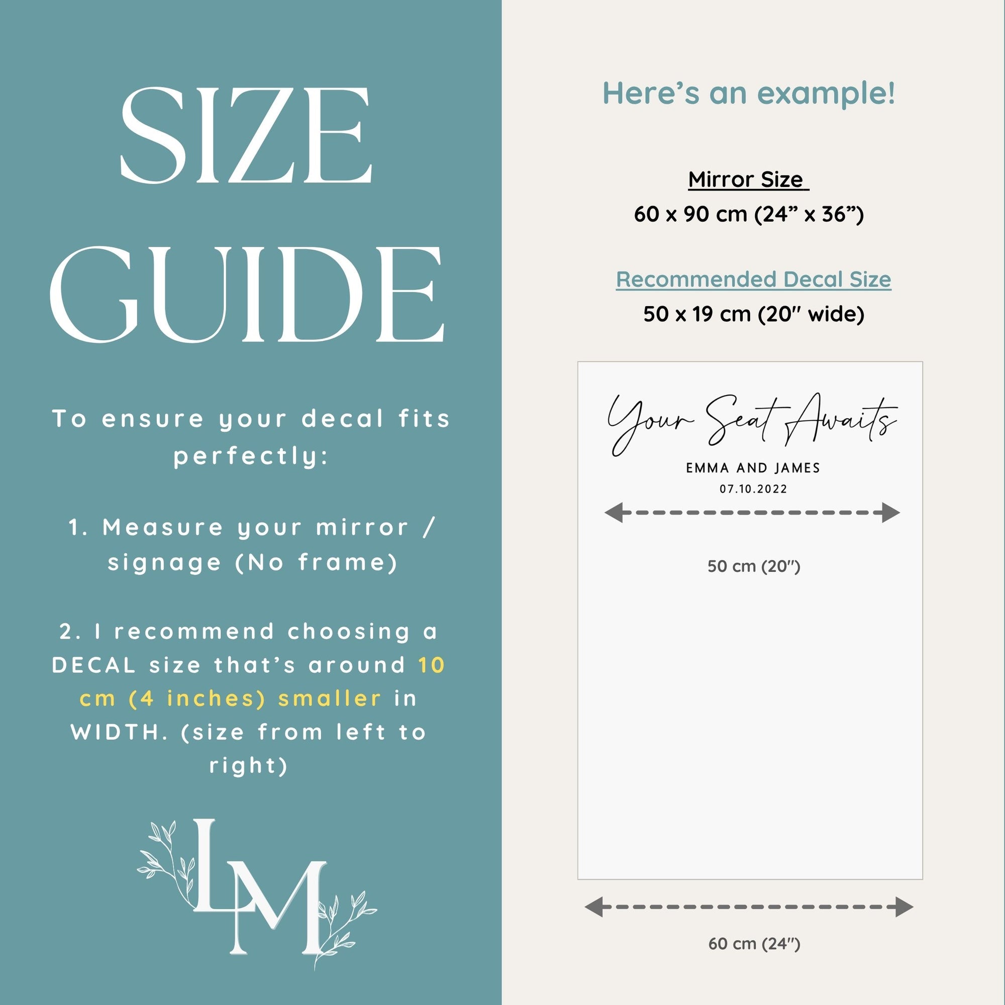 Find Your Seat Vinyl Decal for Seating Chart Mirror