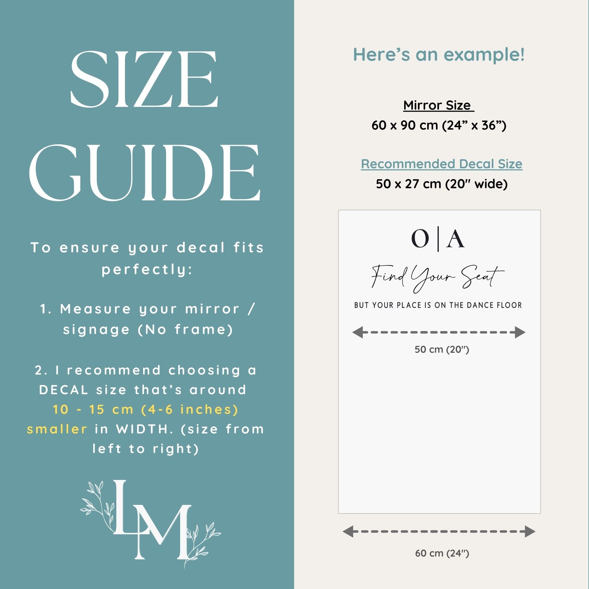 Find your Seat Decal for Mirror Seating Chart