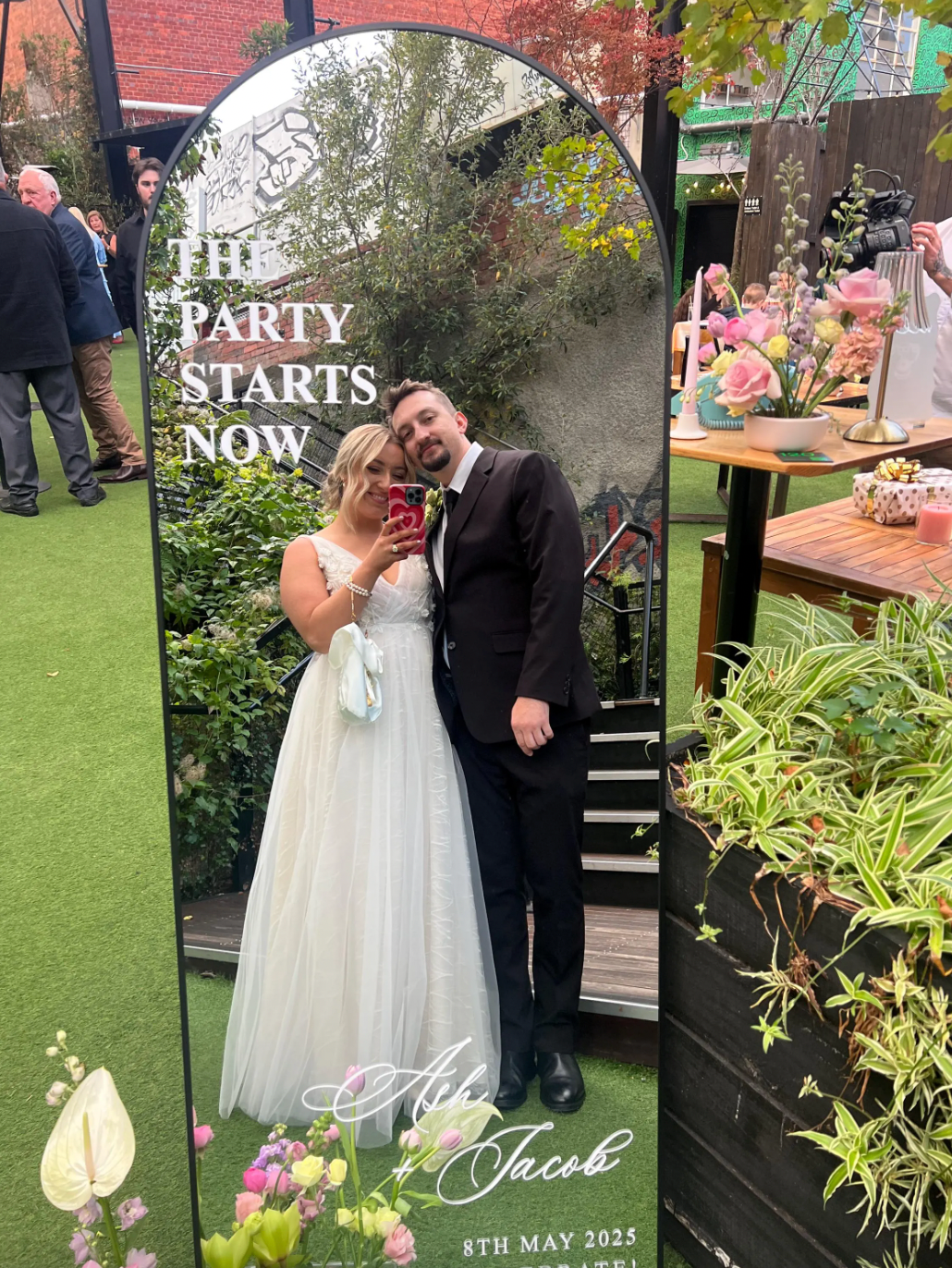 Party Starts Now Decal for Wedding Welcome Mirror