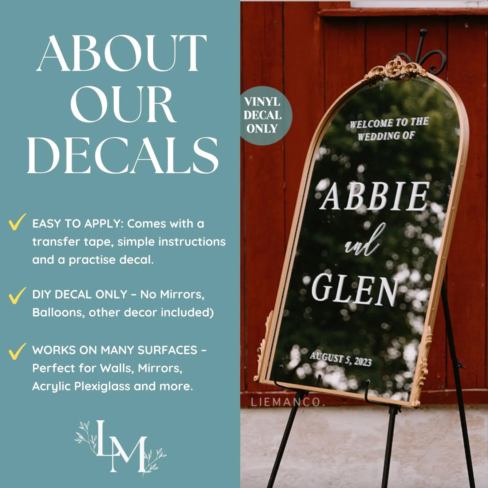 Elegant Wedding Mirror Decal for Welcome Sign