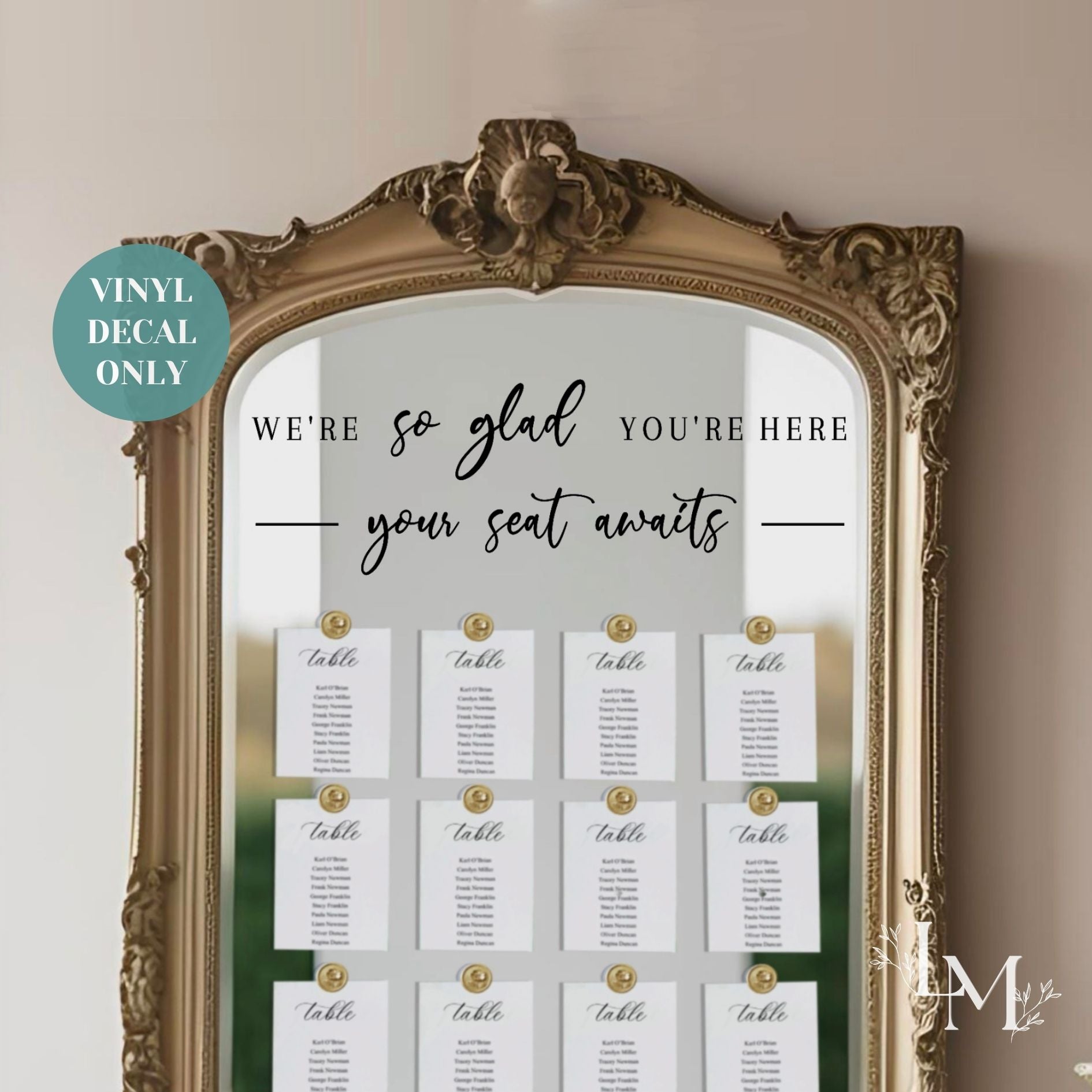 Your Seat Awaits decal - Wedding Mirror Seating Chart Sign