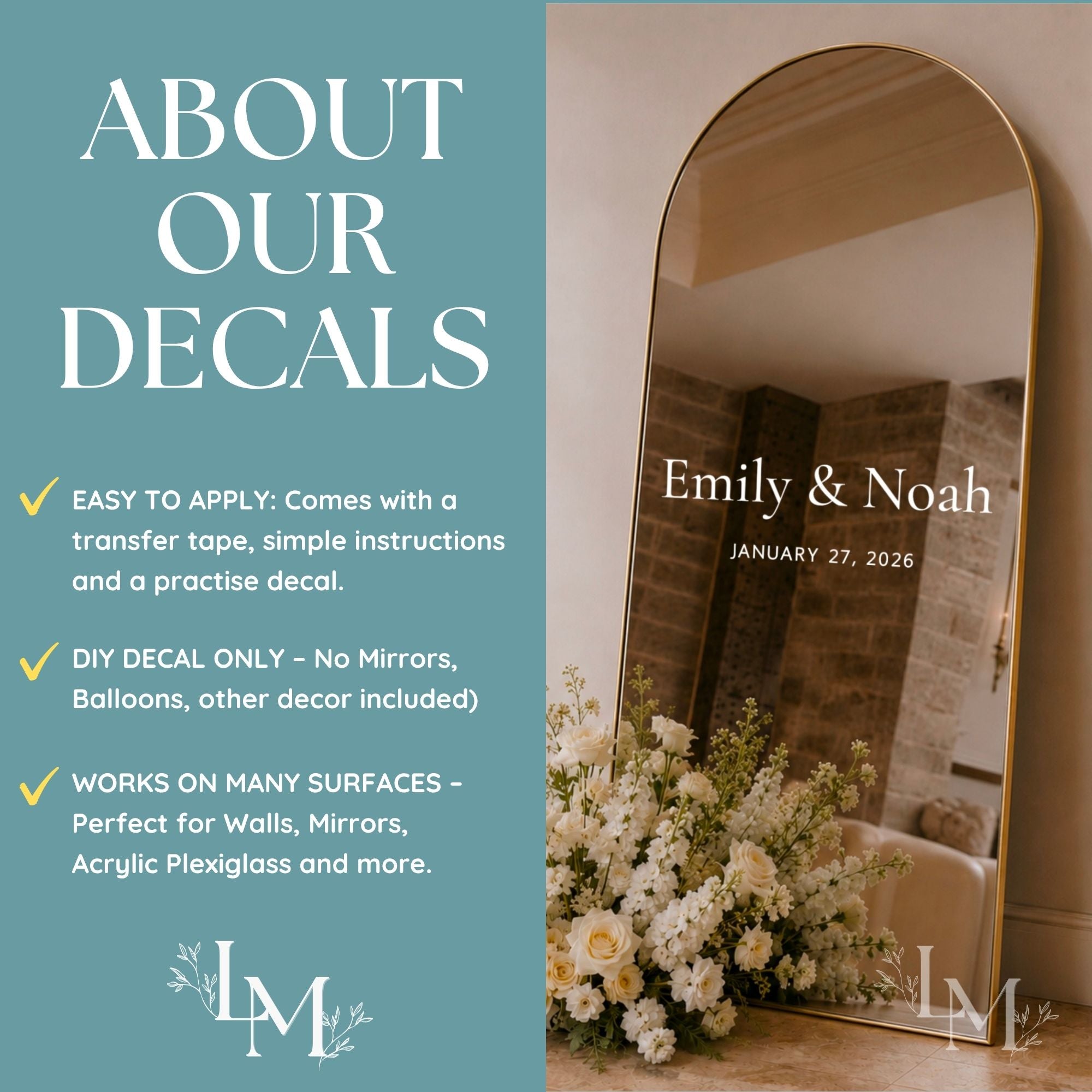 Custom Wedding Selfie Mirror Decal - Personalised Names / Date