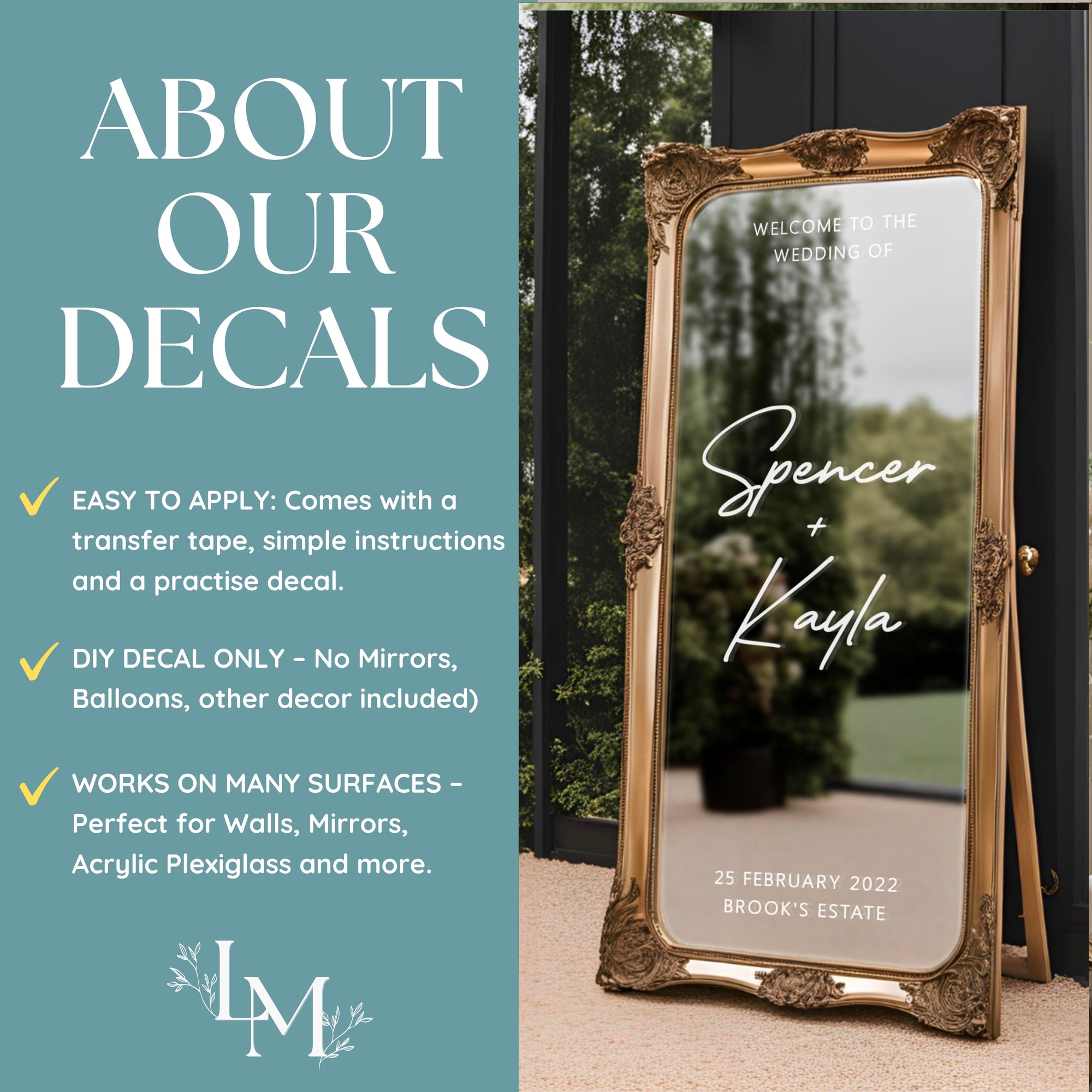Custom Wedding Mirror Decal for Welcome Sign