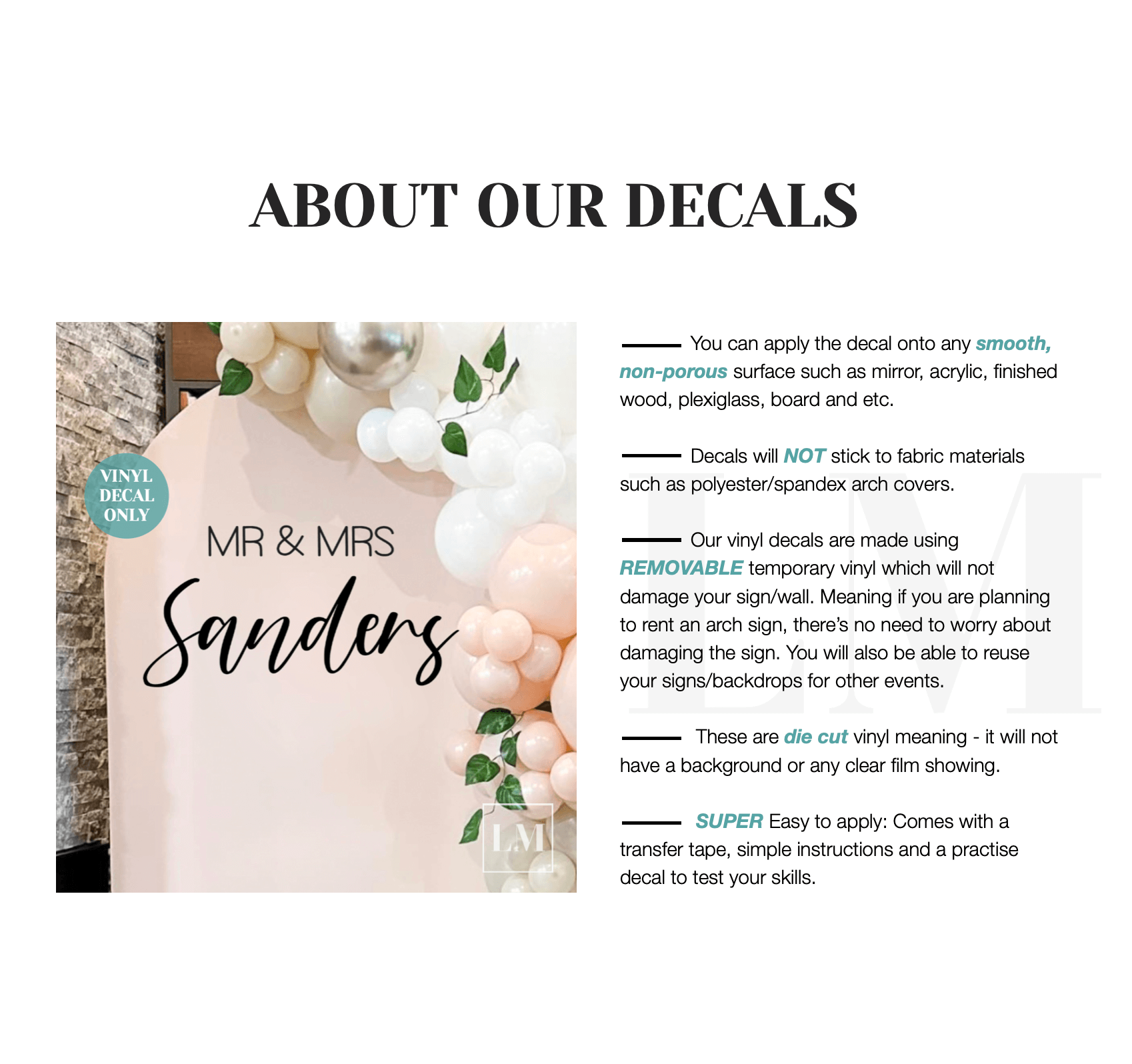 Personalised Mr and Mrs Sign Decal for Engagement Arch
