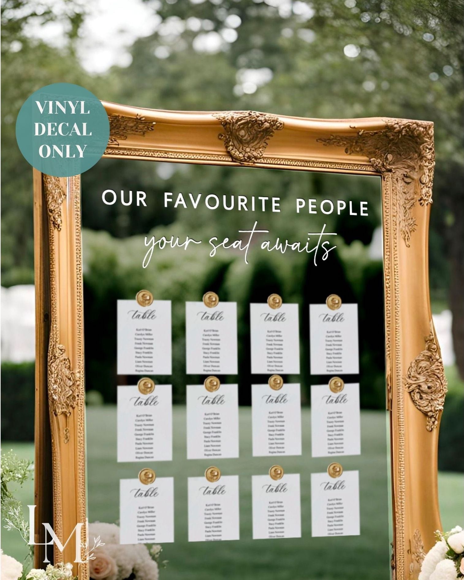 Elegant Seating Chart Vinyl Lettering - Our Favourite People Mirror