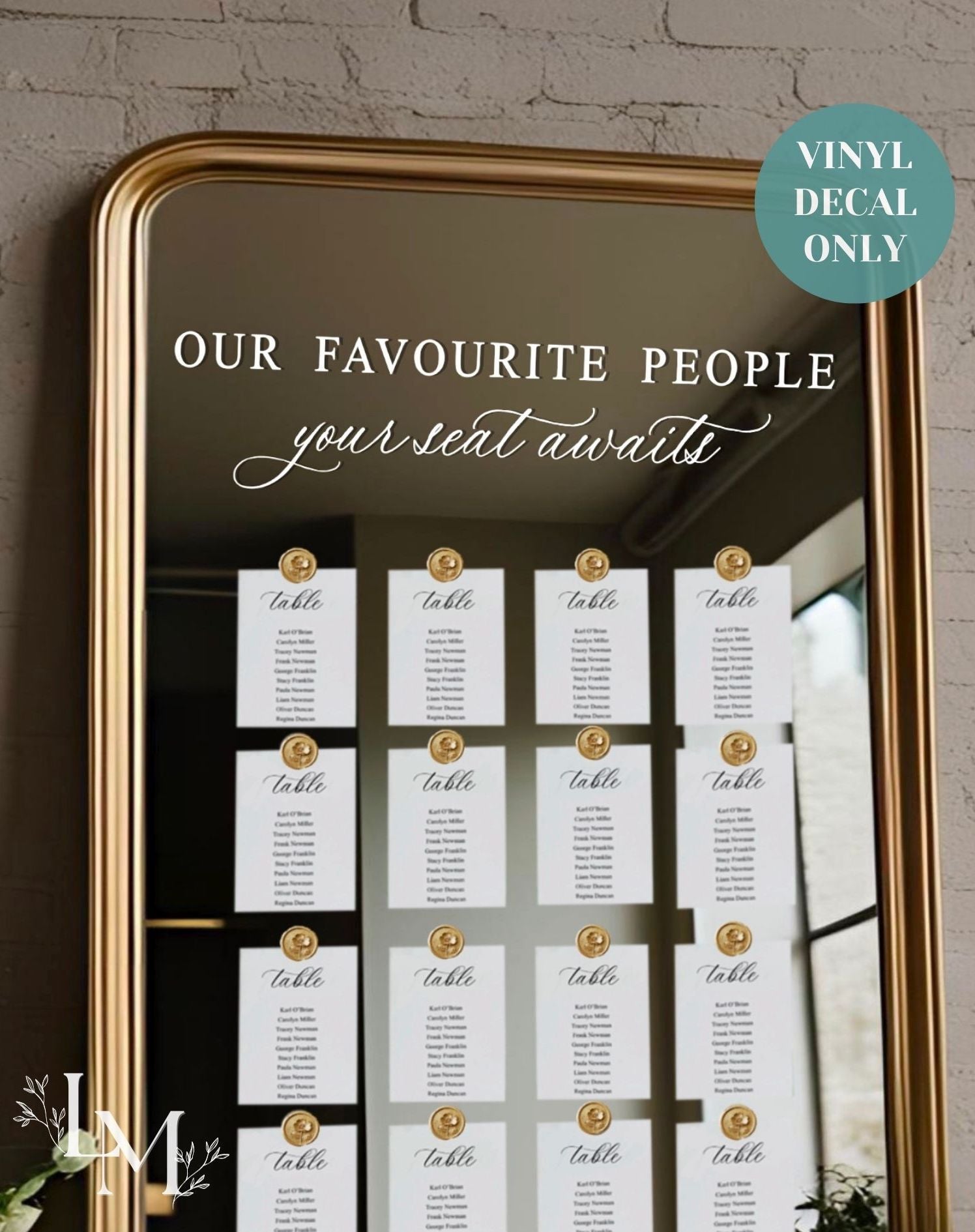 Elegant Seating Chart Vinyl Lettering - Our Favourite People Mirror