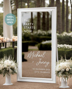 Party Starts Now Decal for Wedding Welcome Mirror