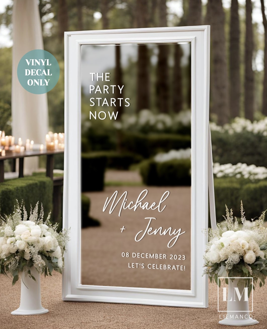 Party Starts Now Decal for Wedding Welcome Mirror