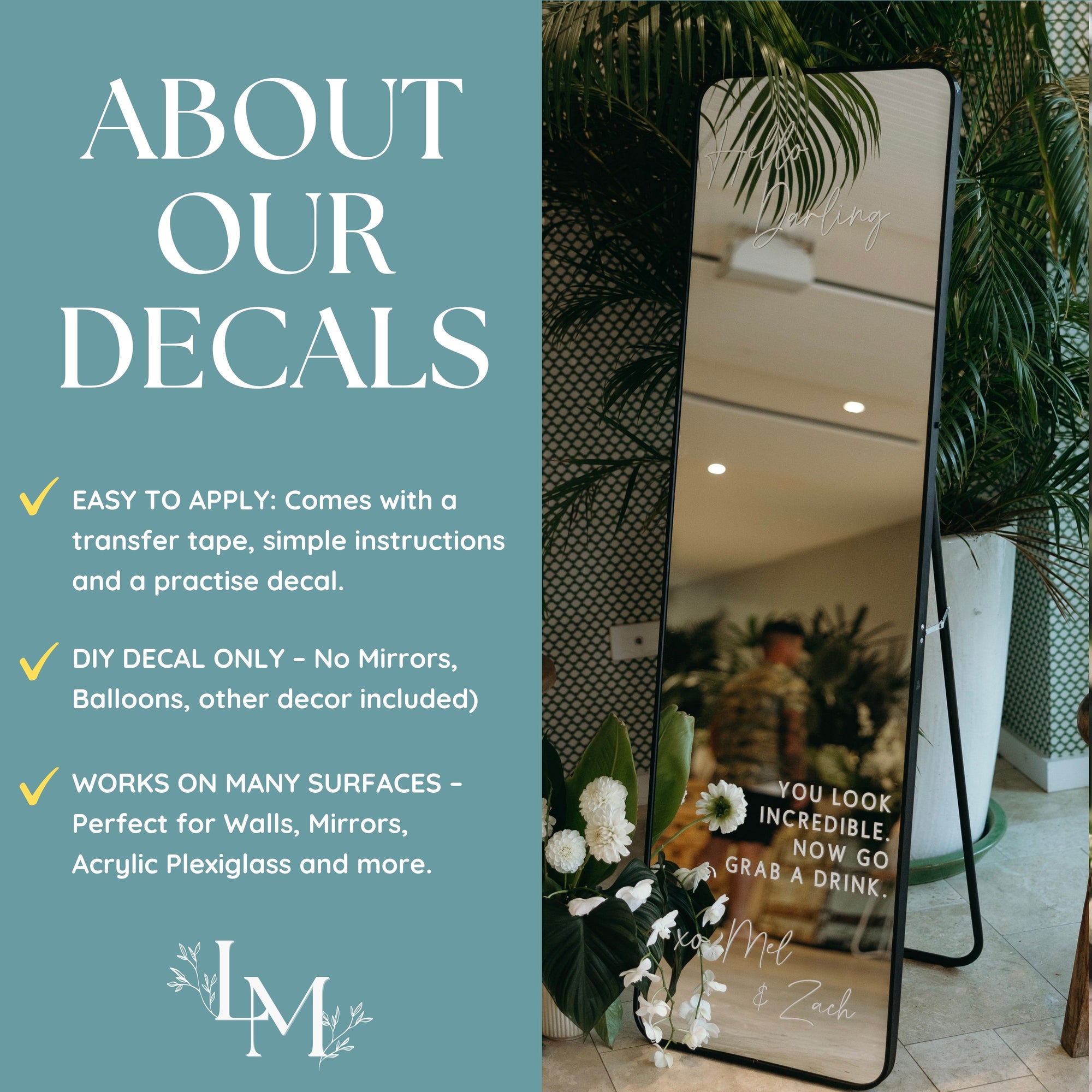 Custom Selfie Mirror Decal for Wedding Entry Sign