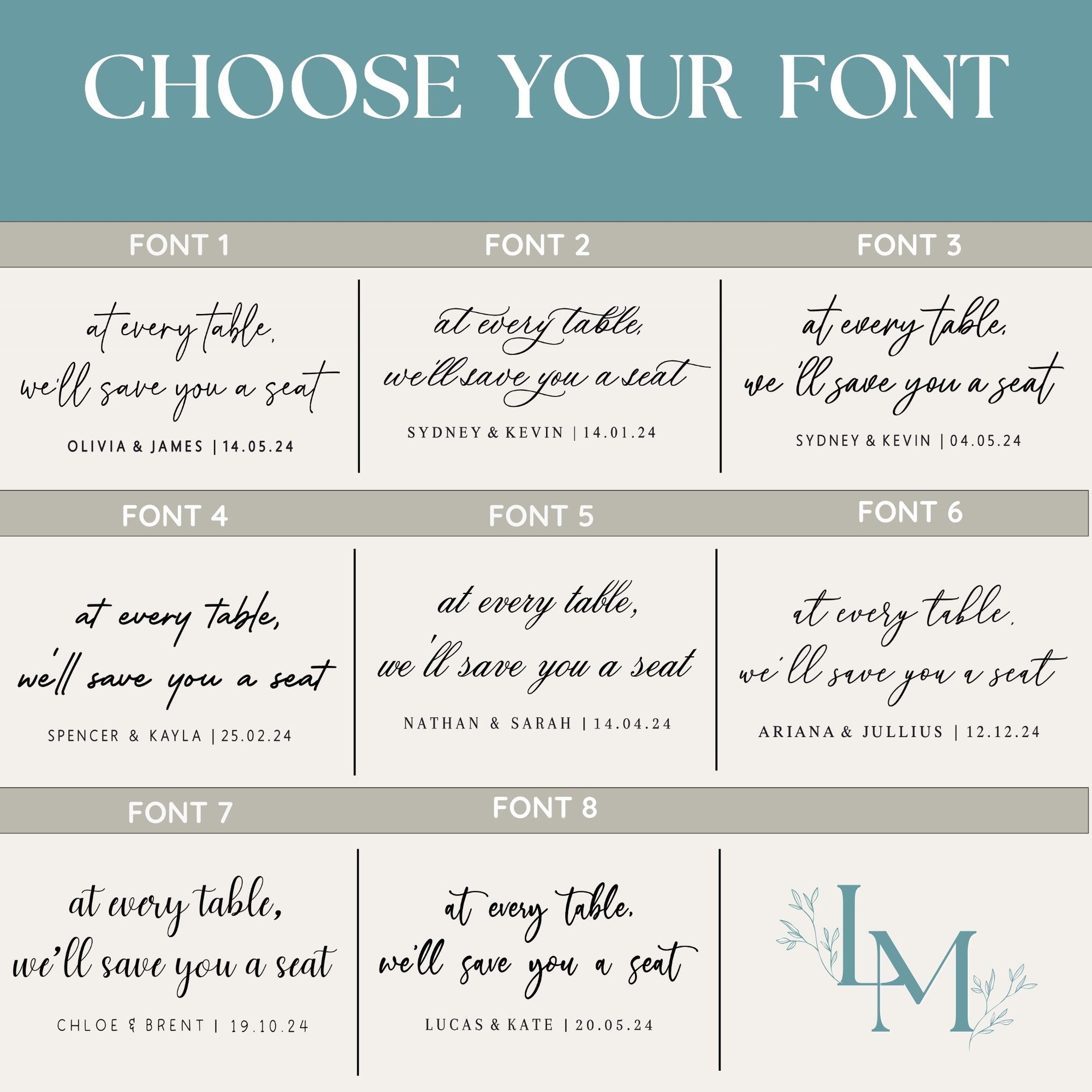 At every table Vinyl for Wedding Seating Chart